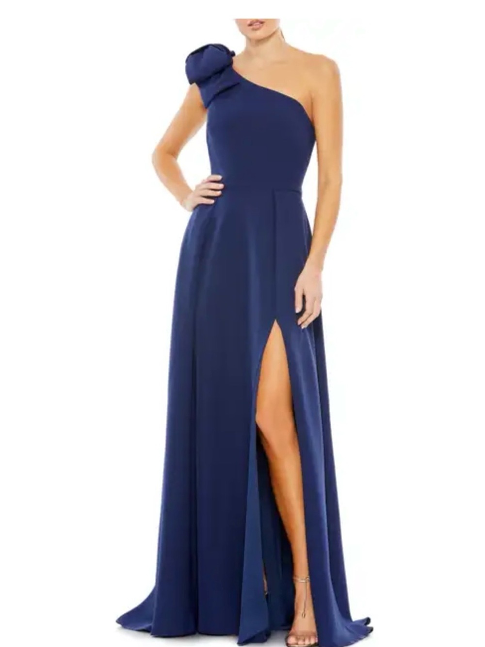 leena for Mac Duggal Bow One-Shoulder Midnight A-Line Gown Size 10